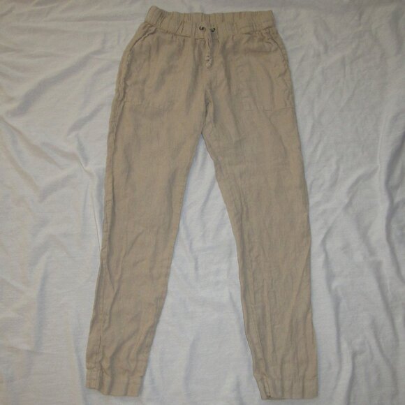 ENZA COSTA 100% French Linen Easy Pants Pull On Tie Waist sz 1 US Small Natural - Picture 1 of 4
